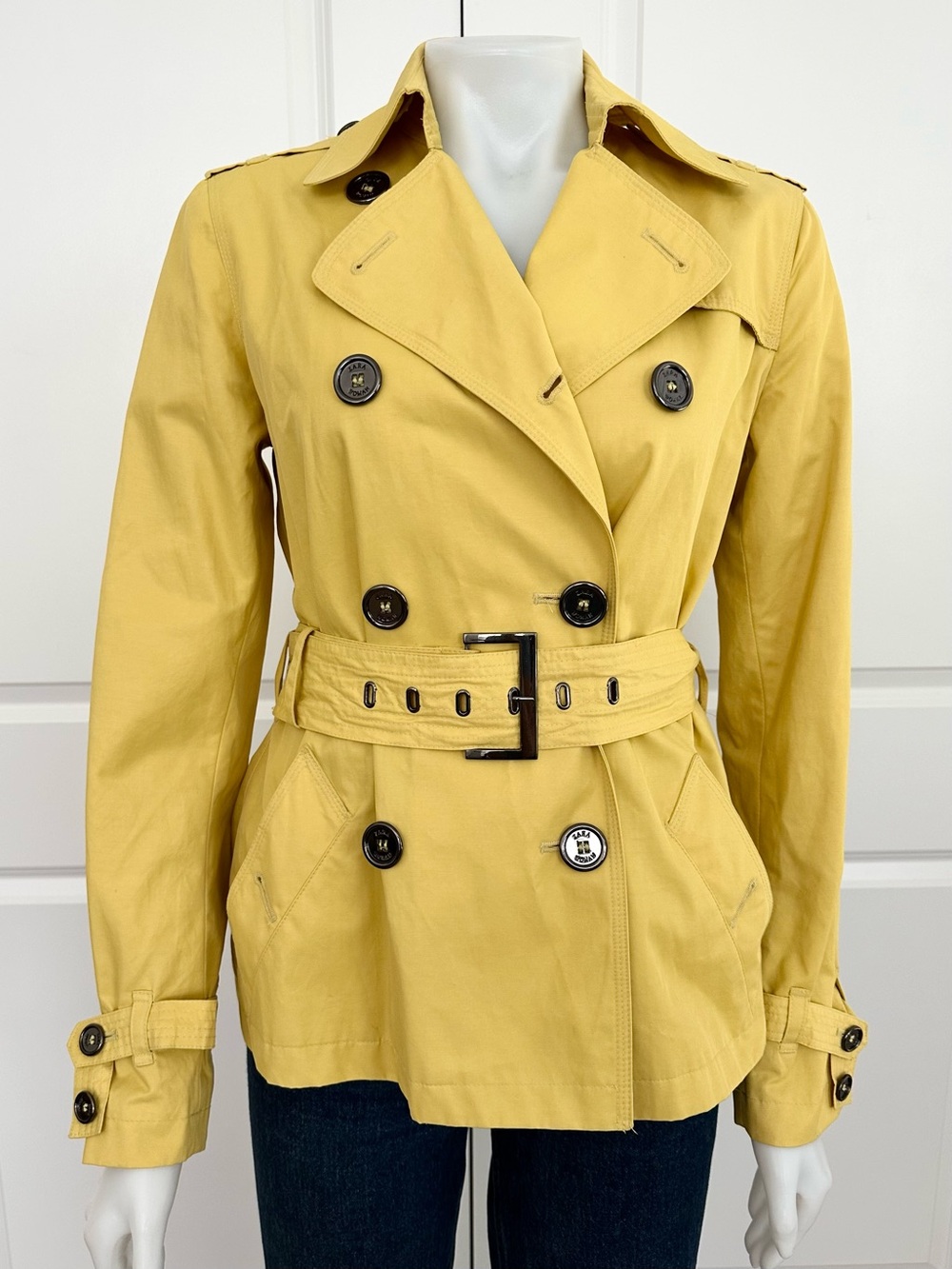 Zara Yellow Double Breasted Fall Short Trench Coat